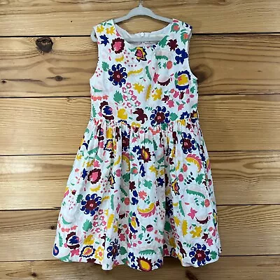 Mini Boden Dress Girls 6/7Y Linen Blend Floral White Multicolor Full Skirt B171 • $17.49