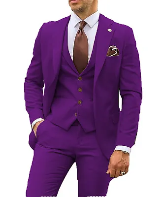 Mens 3 Piece Suit Groom Wedding Party Tuxedos Suits Blazer Vest Pant 42r 44r 46r • $71.96