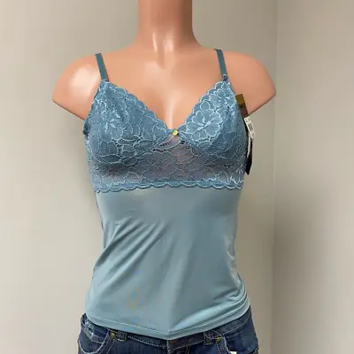 Marilyn Monroe Womens Camisole Cami Top Blue Floral Stretch V Neck Lace L New • $11.78