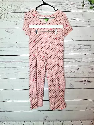 Vera Bradley Pink Blush Heart Print Knit Sleepwear Pajama Set Womans Size Small • $25.37