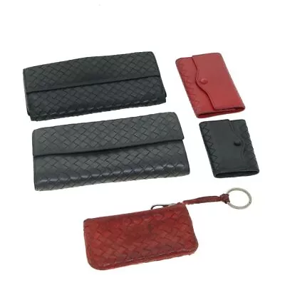 BOTTEGAVENETA INTRECCIATO Key Case Wallet Leather 5Set Black Red Auth Bs8403 • $364.30