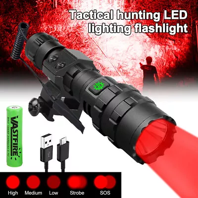 Gun 10000LM Red Flashlight Hunting Air Rifle Torch Lights Scope Mount Lamp Kit • £20.39