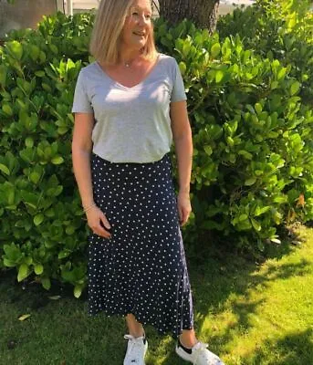 £7.75 • Buy M&S Marks Spencer Womens Ladies Navy Polka Dot Spot Fit & Flare Midi Skirt 6 10