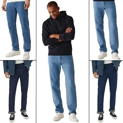 EX M&S Mens Jeans Straight Leg Blue Denim Basic Casual Regular Fit Trousers  • £15.99