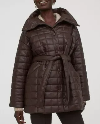 BNWT H&M Trend Dark Brown Quilted Imitation Leather Jacket - Sz Large - Sold Out • $49.73