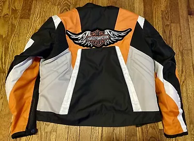 Vintage 90s Biker Harley Davidson Racing Jacket XL Black Orange White Bomber Zip • $55