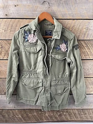 Abercrombie & Fitch Women Flower Embroidered Green Military Style Jacket Small • $14.99