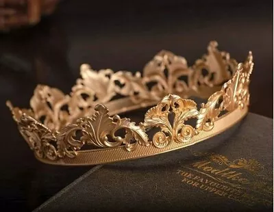 Gold Vintage Crown Hair Jewelry Royal King Crown Men Metal Prom Party Gift • $29.99