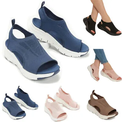 Summer Women Casual Orthopedic Wedge Sandals Slingback Walking Flat Shoes Sandal • £10.38