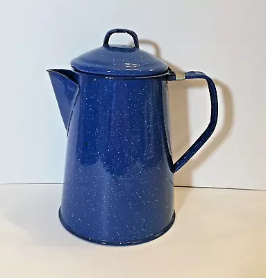 Mexican Cinsa Enamelware COFFEE POT Blue Speckled Mexico 9  Camping Picnicking • $16.95