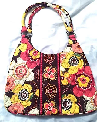 Vera Bradley Shoulder Bag Purse Floral Cotton Quilted Brown Pink MOD Fall Colors • $29.99