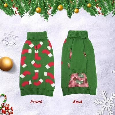 Dog Christmas Sweater Small Green Turtleneck With Stockings Puppy Cat 14 In Long • $6.95