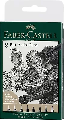 Faber Castell Black India Ink Pitt Artist Pens 8 Assorted Sizes - NEW/FAST Ship! • $18.95