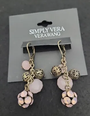 NEW Simply Vera Wang Pink Dangle Drop Lever Earrings Rhinestone Beads Brass Tone • $8.49