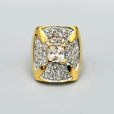 Sterling Silver Vermeil Gold Plated Maltese Cross CZ Pave Ring Size 7.75 9.4g • $56.76