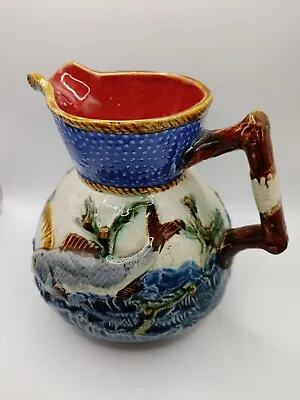 English 19th Century Victorian Majolica Pitcher Vase Fish Ocean Shell C1890 NICE • $49.50