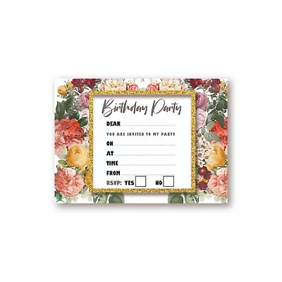 X24 Floral Flower 2 Theme Birthday Invitation 250gsm Cards Boys Girls Kids Party • £4.10