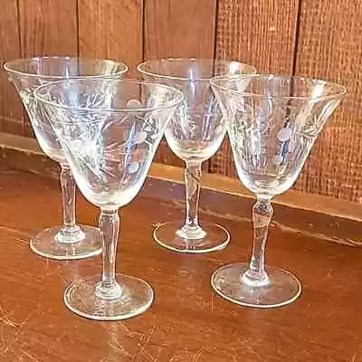 Vintage Elegant Etched Crystal Glass Delicate Cordial Cocktail Glasses • $26
