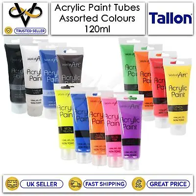 Work Of Art Acrylic Paint 120ml Assorted Colours & White Plastic Paint Palette • £4.45