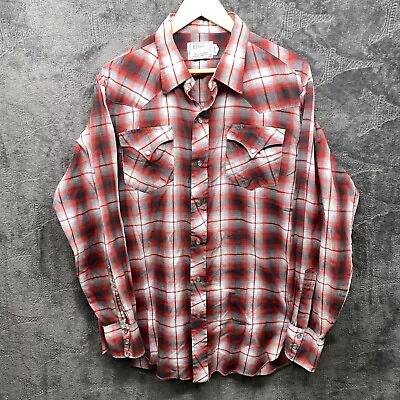 Vintage H Bar C Shirt Men 17-35 Long Sleeve Double Pocket Pearl Snap Western • $28.88