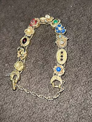 Vintage Signed Goldette Slide Bracelet Gold Tone Victorian Revival • $102.06