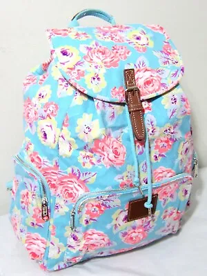 VICTORIA SECRET PINK TRAVEL Blue Floral ROSE CARRYON WEEKENDER BOOK BAG BACKPACK • $99.99