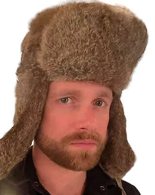 Genuine Rabbit Fur Trapper Hat Earflaps Ski Unisex/Mens XL WARM! • $30