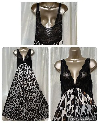 VTG M L Nightgown LUCIE ANN Peignoir LEOPARD Nylon Gown Lace Unique RARE Animal  • $89.99