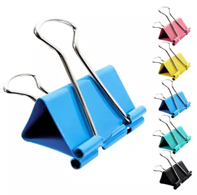 £3.99 • Buy 12 X Bulldog Clips Foldback Metal Binder Paper Grip Office Clips Multi Colour