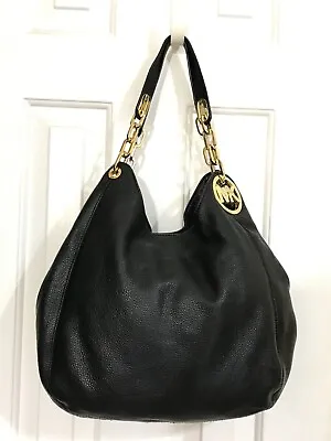 Michael Kors Fulton Pebble Leather Black Chain Strap Shoulder Tote Bag ~ EUC • $77.99