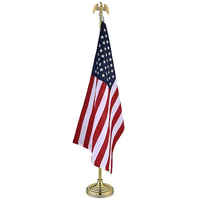 6/8 Ft Telescoping Flag Pole Kit Gold Ball/Eagle Topper Base Aluminum US Flag • $49.90