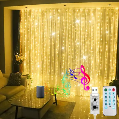 USB 3x3M 300LEDs Curtain String Lights Remote Control Sound Music Activated Xmas • £12.95