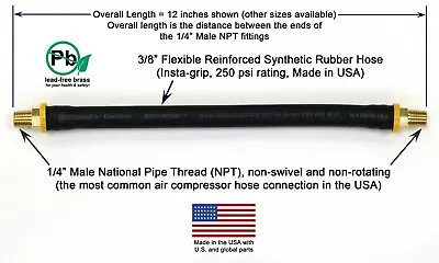 Short Air Compressor Hose: 1/4  Male NPT To 1/4  Male NPT Connections Lead-Free • $11.49