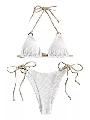 ZAFUL O-Ring High Cut Bikini Swimwear White-362 Size 6 • $7.99