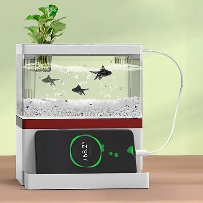 USB Mini Fish Tank Small Aquarium LED Light Office Desktop Home Decor Kids Gift • $34.35