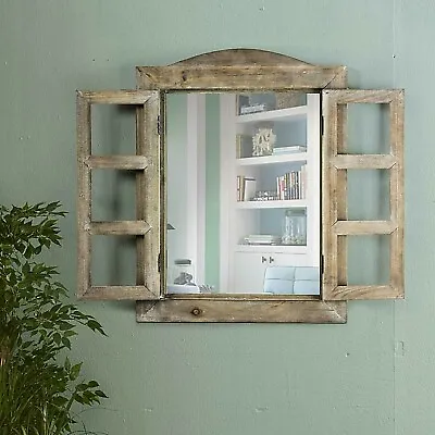 Rustic Window W/Shutter Door Wall Mirror Distressed Wood Farmhouse Accent Decor • $85.60