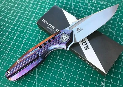 Twosun Knives Folder Knife Titanium Handle M390 Plain Edge Ts194-m390-color • $61