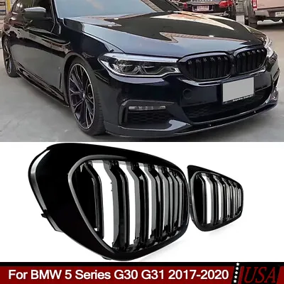 Gloss Black Fit BMW 5 Series G30 G31 530i 540i 2017-2020 Front Kidney Grille • $35.14