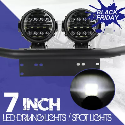 23'' Bull Bar Bumper License Plate Mount Bracket + 7inch Round LED Driving Light • $79.95