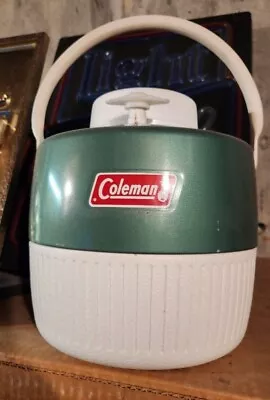 Vintage 1974 COLEMAN Water Jug Drink Dispenser Cooler Green/White   • $20