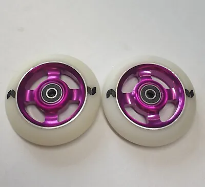 Blazer Pro 100mm Stunt Scooter Wheels - Pair + Abec 5 Bearings - White/Purple • £14.95