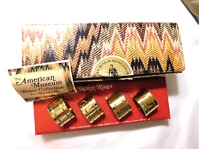 Vintage Baldwin Solid Polished Brass Napkin Rings Set Of 4 In Original Box • $28.45