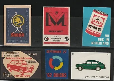 Vintage Matchbox Labels Shoda Mercury Avia Motor Oil Simca '62 Buick VW 1600 • $21.87