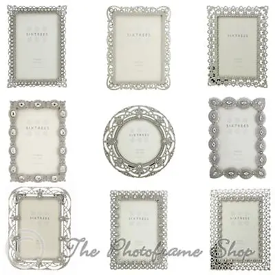 £14.99 • Buy Vintage Ornate Silver Photo Frames Beads & Crystals 4x4, 6x4, 7x5 Inch Pictures.