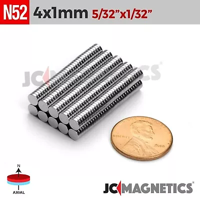 4mm X 1mm 5/32 X1/32  N52 Rare Earth Neodymium Small Thin Magnet Disc 4x1mm • $15.50