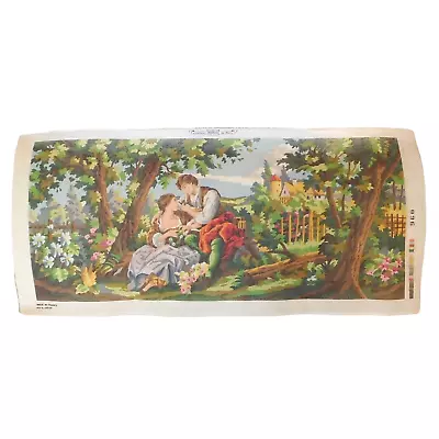 Vintage Margot De Paris XL Needlepoint Tapestry Canvas Fragonard Courting Couple • $89.50