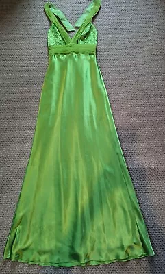 Lime Satin Crystal/beaded Maxi Dress - Read Listing! • £14.99