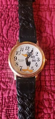 Vtg Rare Armitron 1994 Warner Bros Daffy Duck Unisex Watch Braided Leather Band • $22.99