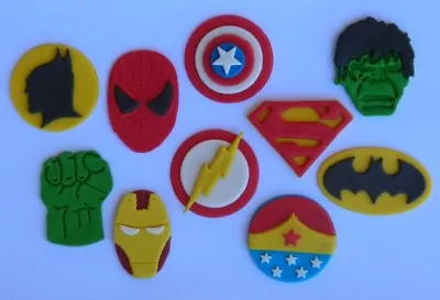 10 Edible SUPER HERO INSPIRED Cake Topper CUPCAKE DECORATIONS Batman Superman  • $19.31