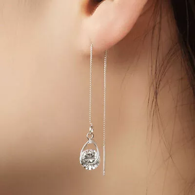 925 Silver Hot Long Chain Earrings Stud Threader Long Drop Tassel Crystal Dangle • $2.04